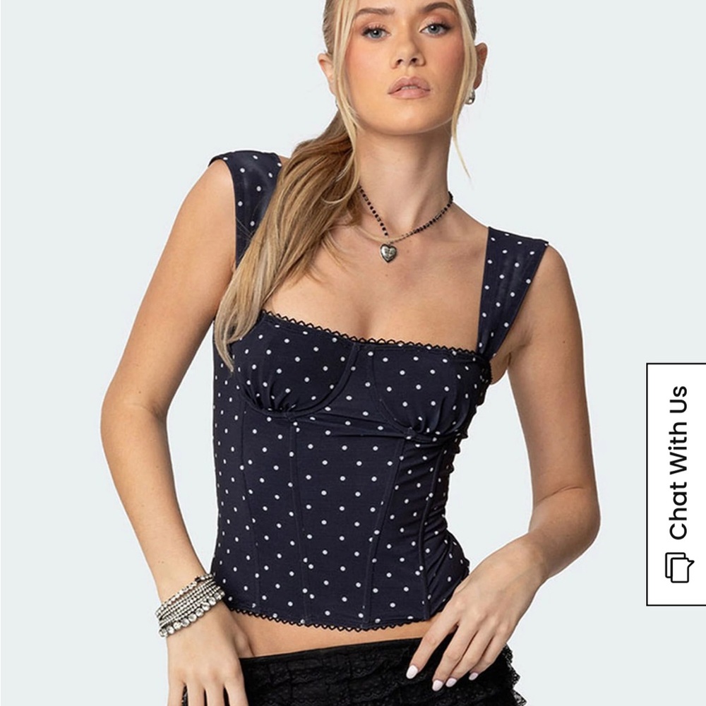 Edikted Navy Polka Dot Corset Top